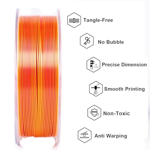 Geeetech Silk PLA Filament 1.75mm Silk Dual Color Filament, Coextrusion Dichromatic Metal-Like Shiny Consumable 1kg (2.2lbs) 1 Spool, Dimensional Accuracy +/- 0.02 mm, Gold Red - color: 1kg Dual Color Gold-red