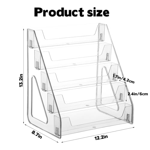 5 Tier Acrylic Card Display Stand(Tall Height), Clear Display Shelf Desktop for Trading Cards, Sports Cards, Greeting Card, Stickers & Brochures, Easy Clip-On Design - color: Clear