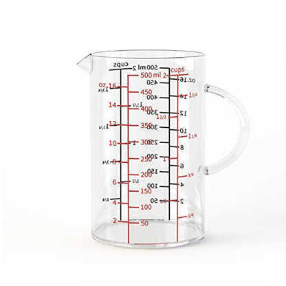 77L 2 Cup Glass Measuring Cup (0.5L), High Borosilicate Glass Measuring Cup - color: Red and black measuring scale, size: 500 ML (2 Cup)