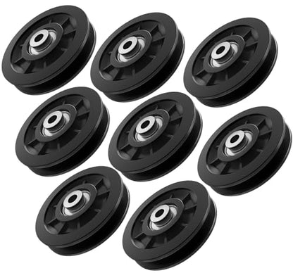 90mm/3.5" Nylon Bearing Gym Pulley Wheel, Universal Exercise Replacement Pulleys for Home Gym Equipment Parts, Cable Machine Accessories, Garage Door Pulley System - color: Black-8pcs