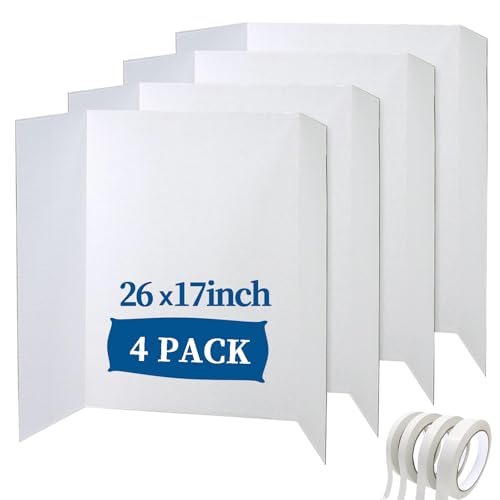 Trifold Poster Board, 4 Pack Large 26" x 17" Heavy-Duty White Corrugated Display Boards, Durable Presentation Board for Science Fairs, School Projects, Event Displays, and Business Presentations