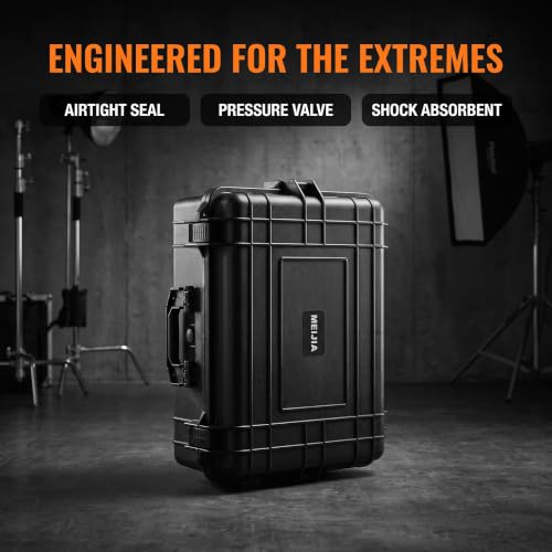 MEIJIA Portable Waterproof Protective Hard Case, Camera Case with Customizable Fit Foam Inserted,Fit Use of Drones,Camera,Equipments, Elegant Black (22.4"X16.73"X8.46") - size: 22.4" x 16.73" x 8.46"