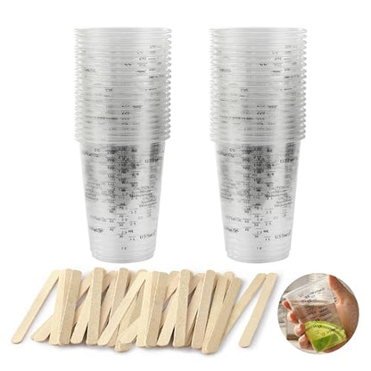 40PCS Measuring Mixing Cups, Little Cook 8oz Disposable Clear Plastic Resin Epoxy Paint Mixing Cups with 40pcs Wooden Stirring Sticks