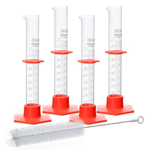 Graduated Cylinder, 4pcs of Vol.100ml, Borosilicate 3.3 Glass Cylinder, Lab Cylinders Glass Measuring Cylinder,MCGS3A1 - style: 4 Pcs of 100ml
