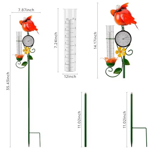 Joint Honglin Metal Adorable Bird Rain Gauge with Outdoor Temperature - color: Red