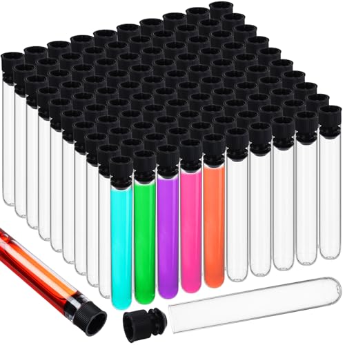 Relaxweex 100 Pcs Clear Plastic Test Tubes 16x100mm Lab Vials Caps,Black - color: Black
