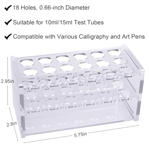 Clear Acrylic Test Tube Rack, 18-Hole 17mm Holder for 10ml 15ml Tubes - color: Clear - 18 Holes