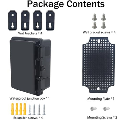 Junction Box, Hinged Black Cover IP67 Waterproof ABS Project Box with Mounting Plate Electrical Box Enclosure with Wall Bracket 5.9 x 3.9 x 2.8inch(150x100x70mm) - color: Black, size: 5.9"x3.9"x2.8"
