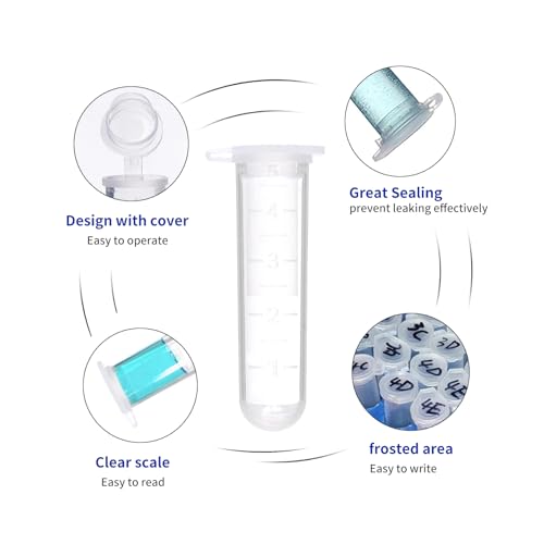 5ml Microcentrifuge Tubes 200PCS,Centrifuge Tubes with Attached Lid,Clear Round Micro Centrifuge Small Sample Bottle Vials Container for Lab,Plastic Lab Snap Tubes,Clear Graduation,Bag Pack - size: 5ml