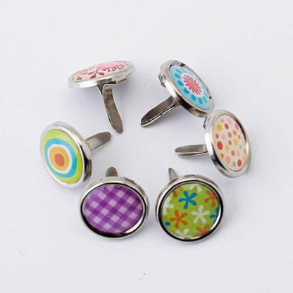 Metal Cute Decorative Brads (12mm), Mixed Mini Small Round Head Brass Paper Fasteners with Split Pins for Scrapbooking, DIY Crafts, Script Projects & More (100PCS)