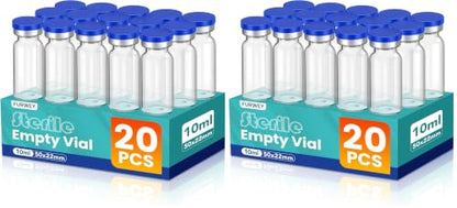 FURWEY 10ML Sterile Vials, Glass Empty Vials for Injection, 40 Pack - size: 10ML-20P (Pack of 2)