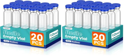FURWEY 10ML Sterile Vials, Glass Empty Vials for Injection, 40 Pack - size: 10ML-20P (Pack of 2)