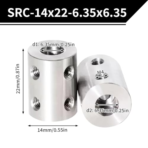 2PCS 6.35mm to 6.35mm Bore Rigid Coupling, L22 x D14 Set Screw Shaft Coupler Motor Connector Stainless Steel for 3D Printers, Motor Accessories, RC Boat Car Airplane - size: SRC-14x22-6.35x6.35