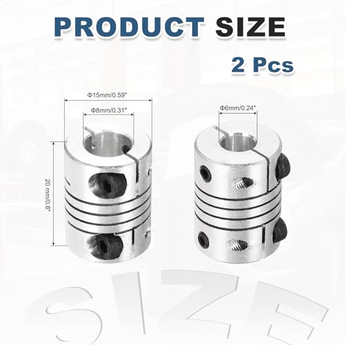 MECCANIXITY 2 Pcs 6 to 8mm Flexible Shaft Coupling 20mm L 15mm Dia - size: 6 to 8mm