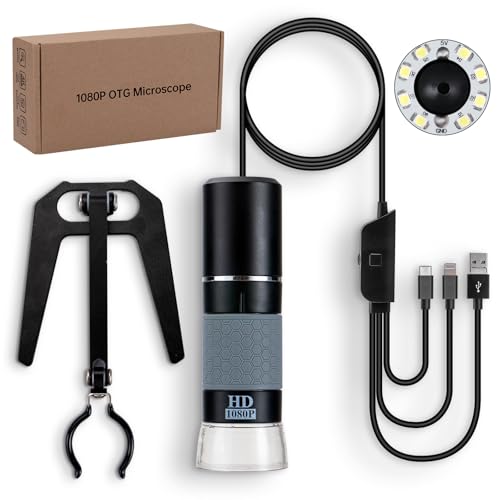1080P USB Digital Microscope with Metal Stand, 50X-1000X Handheld Microscope Camera with 8 LED Lights Compatible with iPhone/Android/Windows/Mac - color: Black