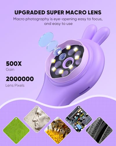T TAKMLY Mini Pocket Digital Microscope, Macro Fixed Focus Magnifying Glass, Portable Handheld USB Digital Microscope 500x Magnification, 4X Zoom - color: Purple Rabbit