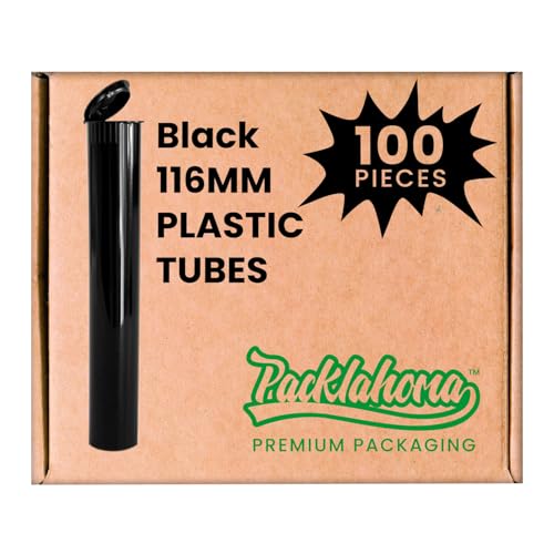 100 Pack 116mm Tubes Black King Size - Plastic Pop Top Tubes with Squeeze Cap - Airtight, Waterpoof and Child Proof Container (100 Count) (Black 116mm 100Pack) - color: Black 116mm 100pack