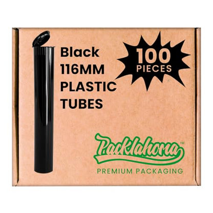 100 Pack 116mm Tubes Black King Size - Plastic Pop Top Tubes with Squeeze Cap - Airtight, Waterpoof and Child Proof Container (100 Count) (Black 116mm 100Pack) - color: Black 116mm 100pack