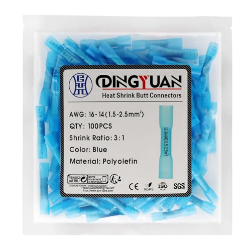 Heat Shrink Crimp Butt Connectors, 16-14 AWG, Blue, 100PCS - size: Blue 100PCS