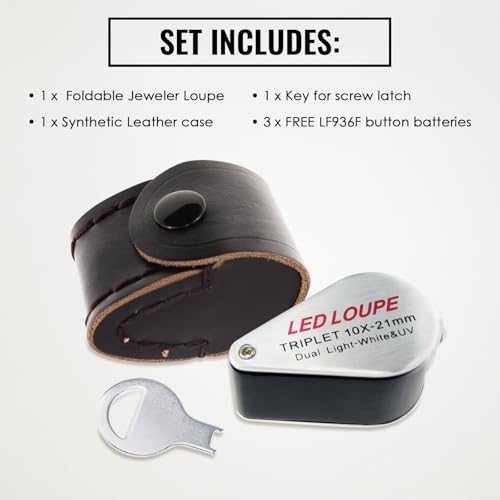 10x Foldable Pocket Magnifier Loupe with UV and LED Light for Jewelry, Rocks, Coins, and Antiques - Illuminated Magnifying Tool for Eye, Stamps, Watches, Hobbies, and Gems - color: 10x Magnification