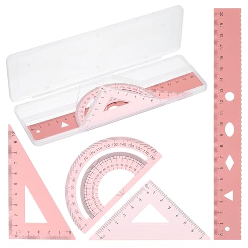 PATIKIL Geometry Set, 8" Aluminum Ruler & 2 Triangles, Metal Protractor - color: Gradient Pink, size: 8 Inch