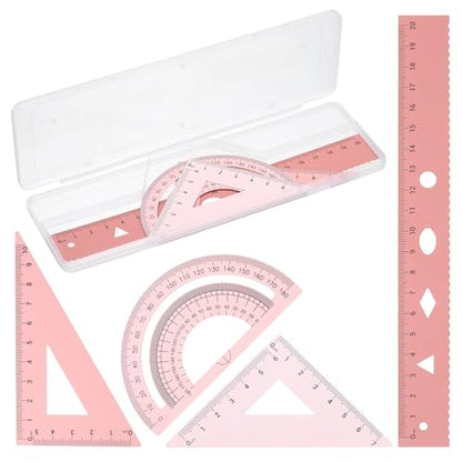 PATIKIL Geometry Set, 8" Aluminum Ruler & 2 Triangles, Metal Protractor - color: Gradient Pink, size: 8 Inch