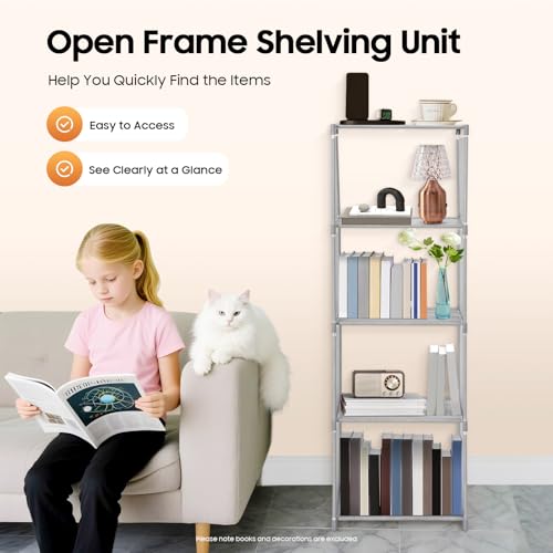 4‑Tier Grey Rectangular Book Shelf Galvanized Tube Modern Storage Shelves