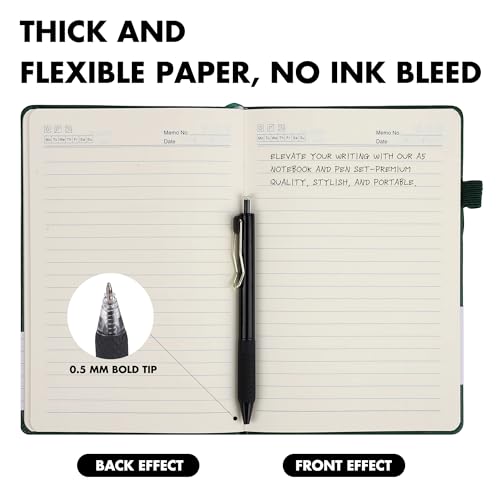 Aodaer 30 Set Lined Notebook Journals with Pens A5 Notebooks 100 GSM College Ruled Hardcover Notebook PU Leather Notepad with Pen Holder for Office School, 5.7 x 8.3 Inches, Dark Green - color: Dark Green