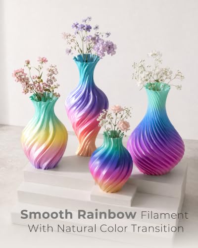 YOOPAI Silk Rainbow PLA Filament 1.75mm, Multicolor Gradient PLA 3D Printer Filament, Glossy Silk Shine, Smooth Printing, Color Changing Filament 1kg Spool (2.2lbs)，Rainbow Silk 03 - color: B-silkpla-1kg-rainbow-03-teal Green, Purple, Magenta Pink, Orange