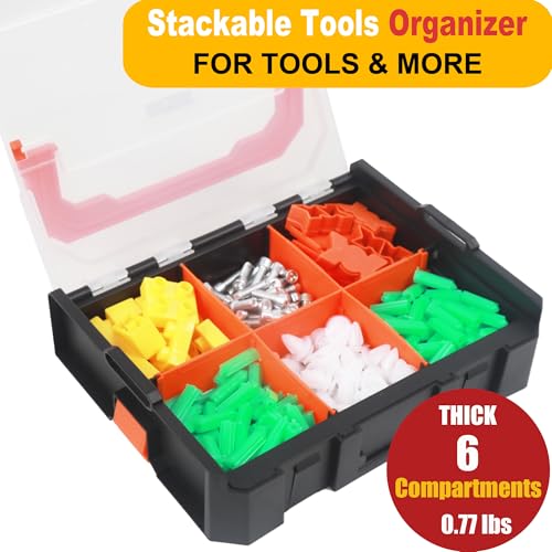Small Parts Organizer, 6-Compartments Parts Organizer, Stackable, Removable Dividers for Hardware(2 PCS)