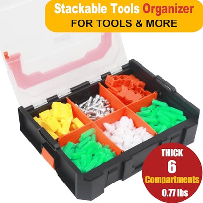Small Parts Organizer, 6-Compartments Parts Organizer, Stackable, Removable Dividers for Hardware(2 PCS)