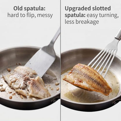 KSENDALO Thin Sturdy Fish Spatula Stainless Steel for Kitchen-Silver