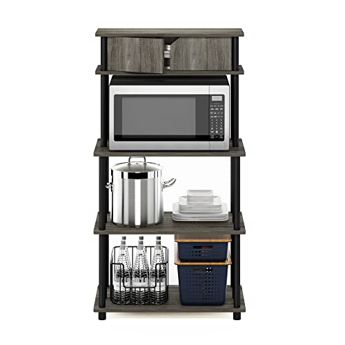 Furinno Turn-N-Tube Toolless Storage Shelf with Top Cabinet, French Oak Grey/Black - color: French Oak Grey/Black, size: 3-Tier with Top Cabinet