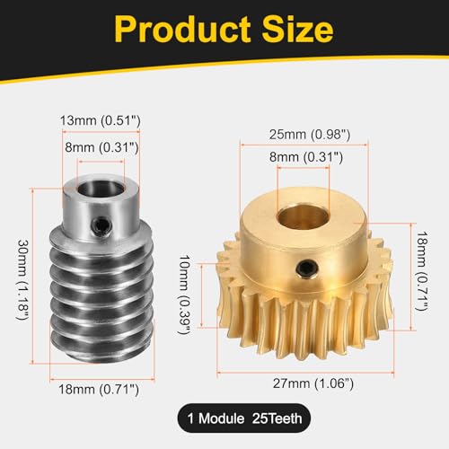 uxcell Worm Gear Set Right Rotation 25T 1 Module 25:1 Reduction Rate - size: Gear-8mm, Worm-8mm Bore, style: 1M-25T
