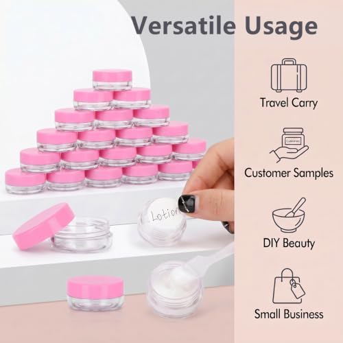3 Gram Sample Containers 100 Count Empty Lip Balm Containers with Labels - color: Pink
