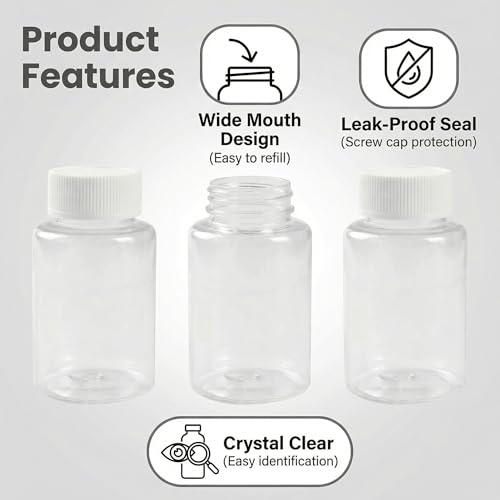 12 PCS 15 ML 0.5 OZ Plastic Clear Bottles Empty Container with White Screw Cap Solid Powder Case Refillable Storage Holder Sample Jar for Dispense Different Items