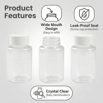 12 PCS 15 ML 0.5 OZ Plastic Clear Bottles Empty Container with White Screw Cap Solid Powder Case Refillable Storage Holder Sample Jar for Dispense Different Items