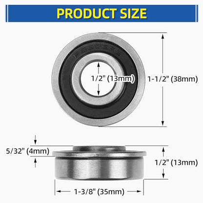GICOOL 1/2" Sealed Flanged Steel Bearing, 13mm ID x 35mm OD x 13mm W, 4 PK - size: ID 1/2" x OD 1-3/8"
