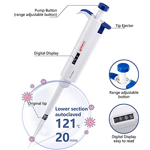 FOUR E'S SCIENTIFIC 0.1-1mL Pipette, Single-Channel Adjustable Pipettor - size: 07 (100-1000ul)