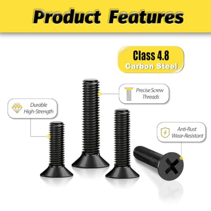 KADRICK 435Pcs M4 Countersunk Screw Kit,Flat Head Bolts 8MM-25MM - size: M4 435Pcs 8-25mm