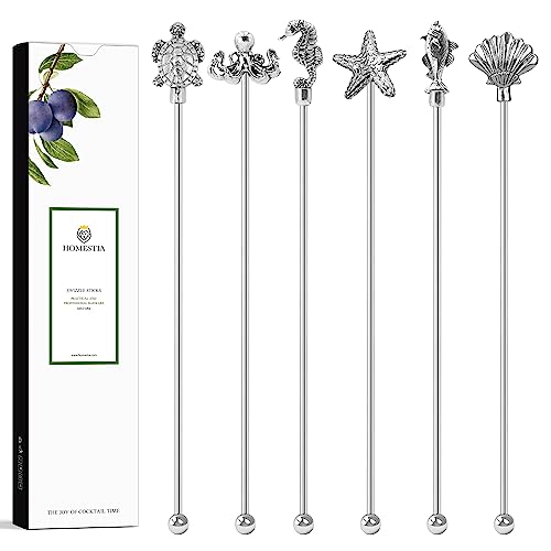 Homestia 6-Pieces 7.5'' Metal Stir Sticks, Coffee Stirrers, Swizzle Sticks - color: Ocean Series