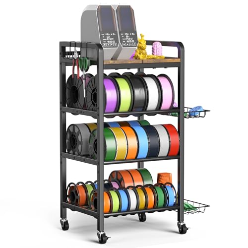 3D Printer Filament Storage Rack- 4 Tiers Filament Spool Holder, Heavy Duty 3D Printing Stand Filament Organizer with 360° Wheels, Metal Filament Stand Shelf for PLA/ABS/TPU/Nylon (Black) - color: Black
