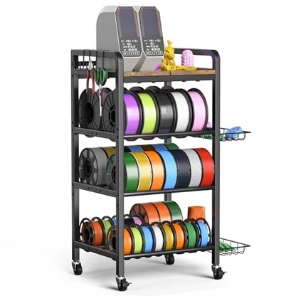 3D Printer Filament Storage Rack- 4 Tiers Filament Spool Holder, Heavy Duty 3D Printing Stand Filament Organizer with 360° Wheels, Metal Filament Stand Shelf for PLA/ABS/TPU/Nylon (Black) - color: Black