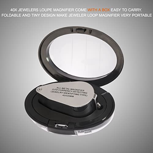 KINGMAS 40X Jewelers Loupe, LED Light Illuminated Folding Magnifying