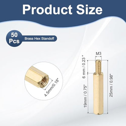 PATIKIL 50 Pcs Male to Female Thread Spacer Screws M3 x 19mm + 6mm Brass Hex Standoff PCB Motherboard Spacer Screw Nut for Drone Quadcopter Computer Electronic Projects Circuit Board - size: M3 x 19mm + 6mm