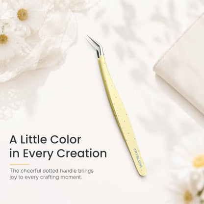 Craft Tweezers, Precision Tweezers for Stickers with Pouch Yellow - color: Yellow