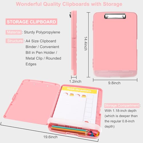 Clipboard with Storage, A4 Binder Nursing Clipboards with Pen Holder, Heavy Duty Storage Clipboards with Low Profile Clip, Clipboard Folder Side-Opening, Smooth Writing Clip Board (Peachy Pink) - color: Peachy Pink