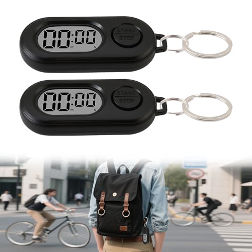 2 Pack Mini Digital Timer Keychain, Portable Countdown Timer and Stopwatch