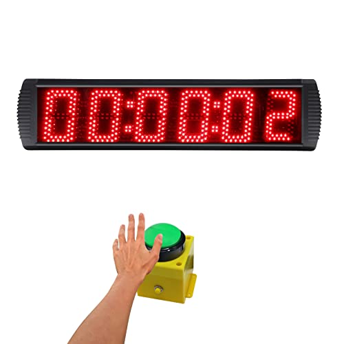 5 Inch 6-Digit LED Race Timer, Running Event Gym Timer for Countdown/Count Up, 12/24 Hour Real Time, Stopwatch with Remote Control, Portable Large Wall Clock（Button） - style: button