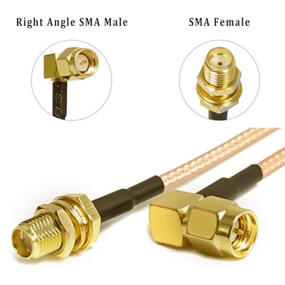 2PCS SMA Pigtail Cable, Right Angle SMA Male to SMA Female RG316 Antenna Jumper, Low Loss 6Inch(15cm) SMA Extension Coaxial Cable for Ham Radio,Router, FPV Drone